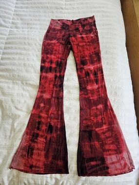 One Of A Kind Boho Festival Red/black Tie-Dye Flared Pants